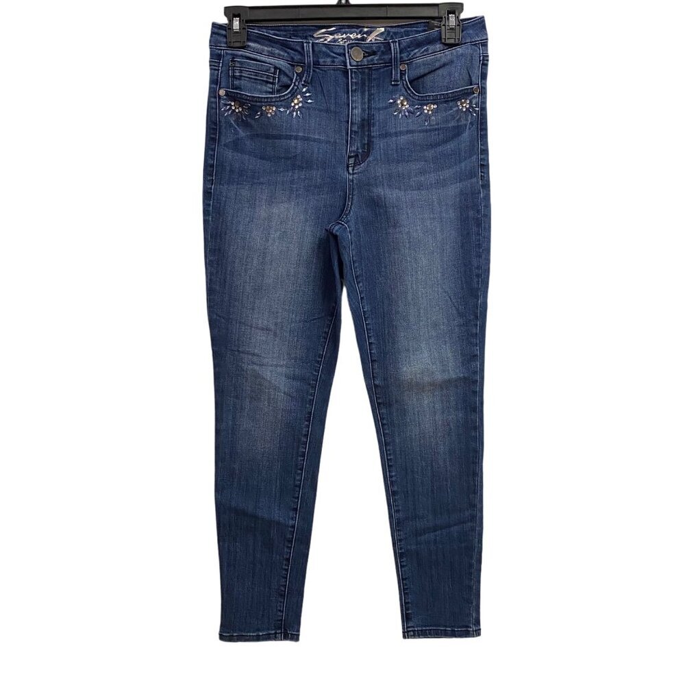 SEVEN 7‎ STONE EMBELLISHED POCKET SKINNY JEANS  SIZE 12